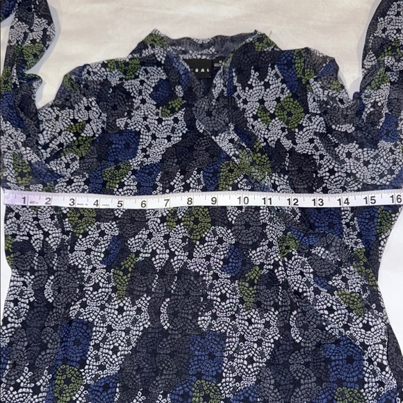 Tribal Blouse Sheer Blue Green White Cross Front Ruching Fitted Women’s Size M - Picture 7 of 11